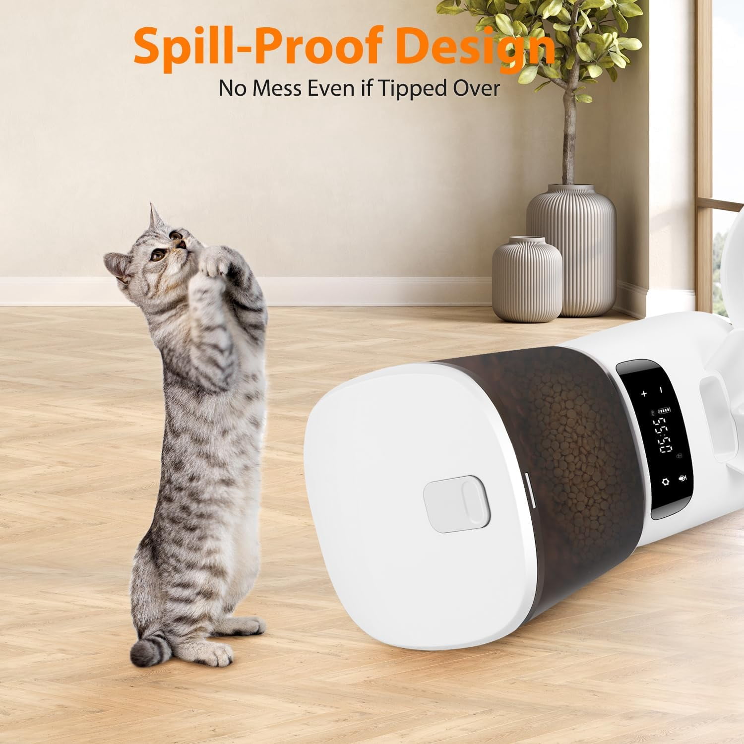 Automatic Cat Feeders for Two Cats, 5L/20 Cups Double Automatic Cat Food Dispenser with 2 Stainless Bowls, Timer Setting 20 Portions 6 Meals Per Day, 10s Meal Call, Pet Feeder for Cat