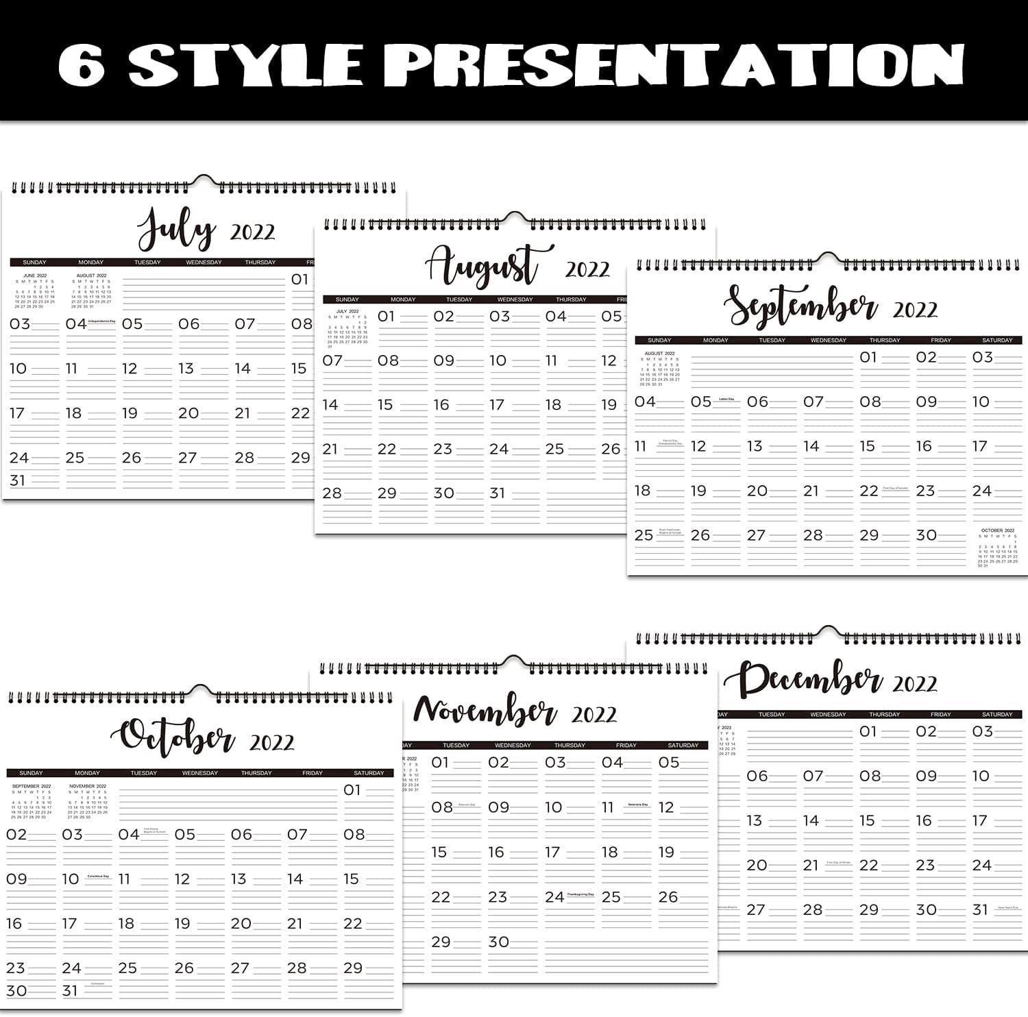 2022 Calendar - 2022 Wall Calendar, Start From Jan. 2022, - Jun. 2023, 18  Monthly Calendar with Thick Paper, 15" X 11.5", Twin-Wire Binding + Hanging  Hook + Ruled Blocks with Julian Date,,F134194 - Walmart.com
