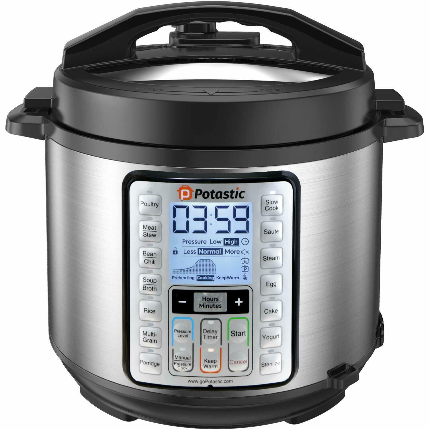 Potastic EP6 10-in-1 Programmable Electric Pressure Cooker,6 Quart,LCD Display,Instant Cooking with Stainless Steel Pot Multi-use for Rice,Yogurt,Egg,Sauté,steam silver 