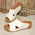 thumbnail image 5 of Women's Orthopedic Sandals Open Toe Splice Leather Platform Slides Summer Casual Cushioned Slip on Walking Shoes Soft Sole Slippers White Size 8, 5 of 9