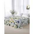 thumbnail image 5 of Elegant Blue Yellow Spring Floral King Size Flat Sheet, Wrinkleproof & Fadeproof Cooling Flat Bed Sheet Only, Summer Botanical Green Breathable Soft Bedding Top Sheets 105 x 98 Inches, 5 of 8