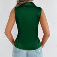 thumbnail image 4 of Chemises Sans Manches en Satin pour Femmes à Boutons, Débardeurs Classiques Décontractés à Col en V de Couleur Unie, Blouse à Col Rabattu pour le Travail au Bureau, Débardeurs de Sport pour Femmes Vert G, 4 of 7