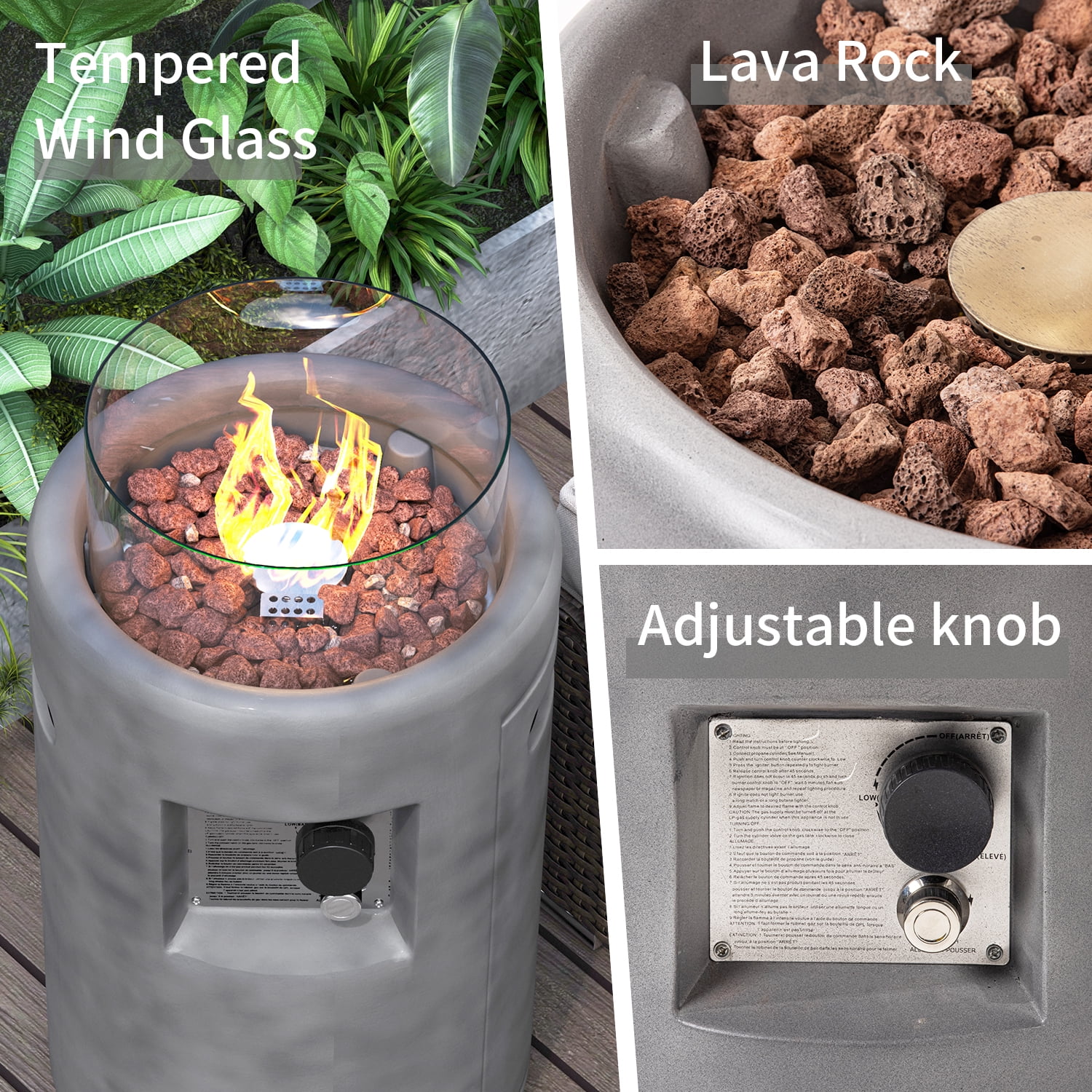MOALCOFER 40,000 BTU Outdoor Fire Pit,16'' Round Propane Fire Pit with Windproof Glass Guard,Lava Rocks & Waterproof Cover