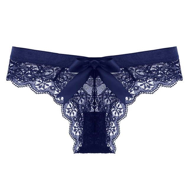 Gibobby Bragas de 1 pieza para mujer Ropa interior sexy para mujer, calzoncillos de cintura sin costuras de encaje Floral rosa, ropa interior calada transparente(Azul oscuro,G)