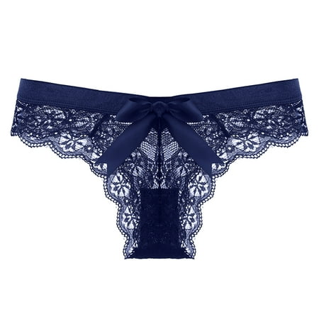 

Fabiurt Women s Underwear Women 1 Piece Panties Pink Floral Lace Bow Back Panty Transparent Hollow Out Underwear Comfort Seamless Low Waist Briefs Lingerie Lenceria Thong M L XL Dark Blue