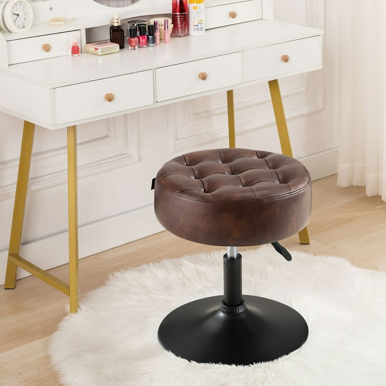 Furniliving Velvet and Leather Ottoman Vanity Stool, Armless, with Metal  Swivel Base, Dark Brown - Walmart.com