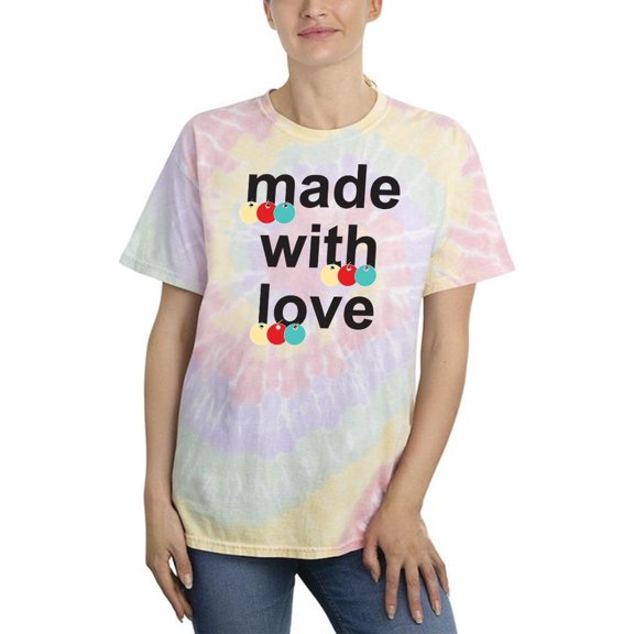 Made With Love Colorful Tags Tie Dye Spiral Women -Image by Shutterstock, Female Medium