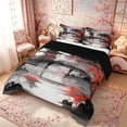 thumbnail image 3 of Manfei Ink Wash Red Sunset Temple Full Size Comforter Sets for Girls Women, Chinese Landscape Bedding Sets, Black Red, Black Reversible 3 Pieces, 1 Comforter and 2 Pillowcases, 3 of 6
