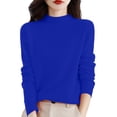 thumbnail image 4 of Women's Mock Neck Sweater, Solid Color Long Sleeve Pullover, Loose Fit Casual Basic Top, Fall Winter Everyday Knit Sweater, Simple Crewneck Pullover Blue XL, 4 of 7