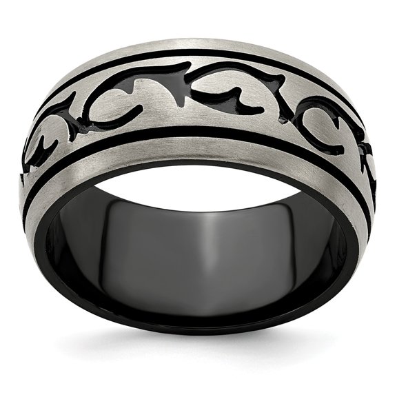 Edward Mirell Black Titanium & Titanium Brushed 10mm Band Size: 9; for Adults and Teens; for Women and Men