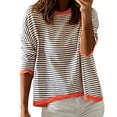 thumbnail image 2 of Baqcunre Women's Sweaters Women's Knitted Sweater Stripe Contrast Color Design Drop Shoulder Long Sleeve Pullover Casual Crewneck Sweatshirts Fall Outfits Women Trendy Coffee M, 2 of 6