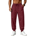 thumbnail image 3 of Hearthz Cotton Sweatpants Men Elastic Drawstring Mens Athletic Pants Solid Color Workout Mens Jogger Pants with Pocket Wine L, 3 of 6