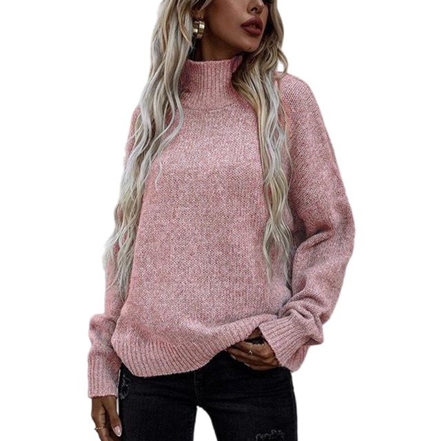 UKAP Pull pour Femmes, Col Roulé, Manches Longues, Tricoté, Décontracté, Hiver, Rose L
