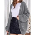 thumbnail image 4 of Women Chunky Knit Cardigan Long Sleeve V Neck Button Up with Pocket Sweater Coat for Fall and Winter Gray M, 4 of 8