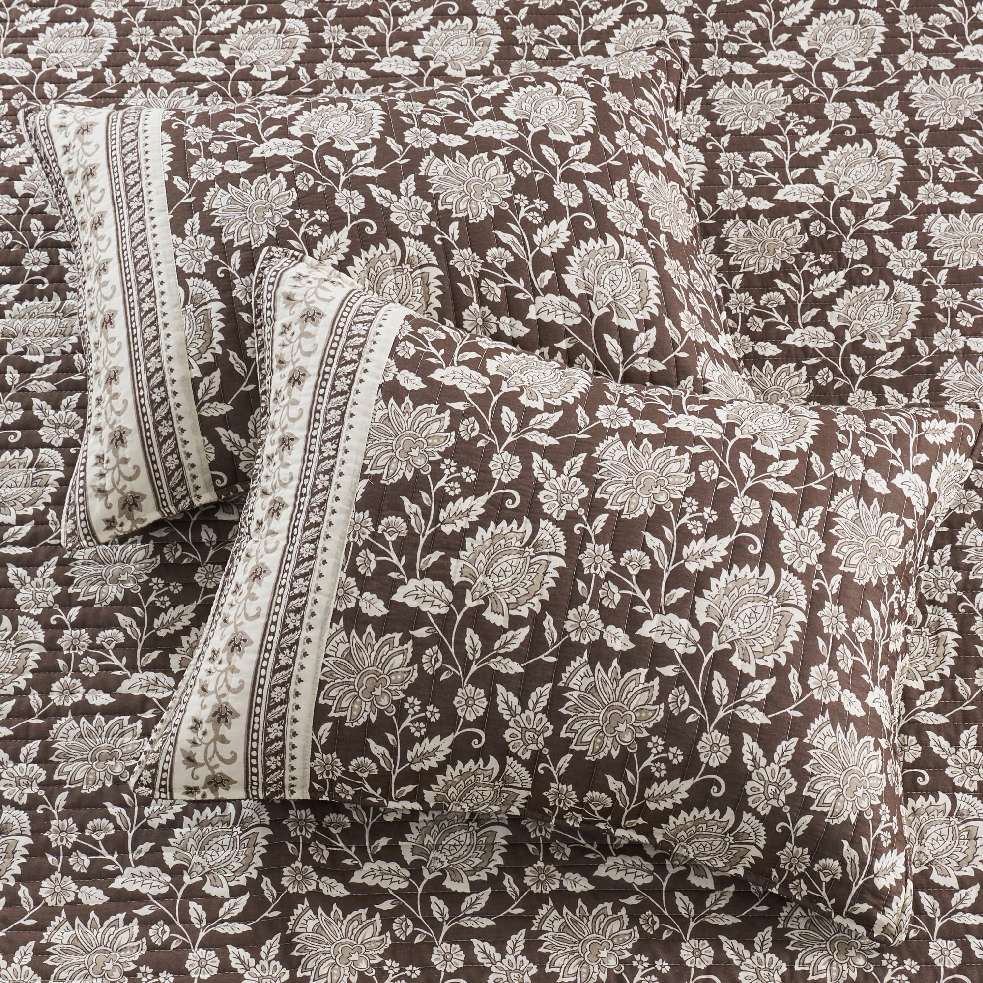 Levtex Home Adare Cocoa Reversible Twin / Twin XL Quilt Set (68x86in) with 1 Pillow Sham (26x20in) - Floral Bedding - Brown Taupe Cream - Cotton Twin Size Quilt Bedding Set