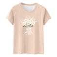 thumbnail image 4 of Tnhcen Women's Summer Slim Fit Casual Floral Print Round Neck Short Sleeve T - Shirt 95% Polyester 5% Spandex Cotton - Like Stretch S - 2XL Plus Size Floral Tee, 4 of 5