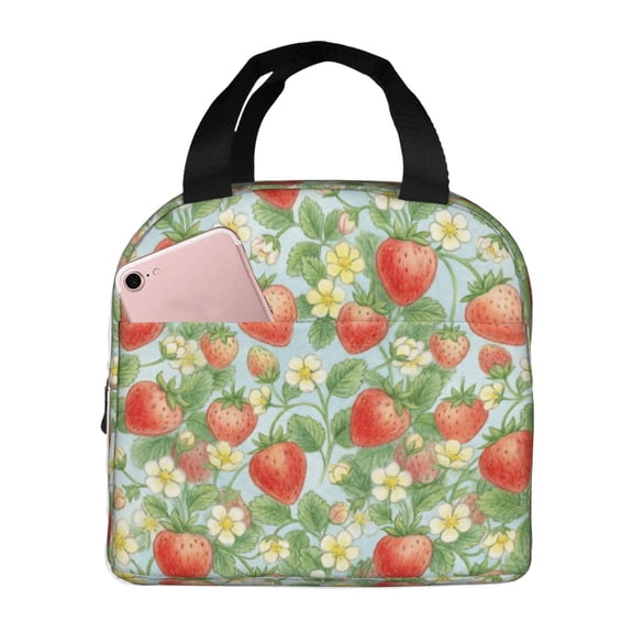 Cute Strawberry Lunchbox Insulated Lunch Bag Dot Reusable Cooler Lunch Boxes Tote Box Reusable Lunch Bags For Women For Gifts Office Picnic Travel Beach