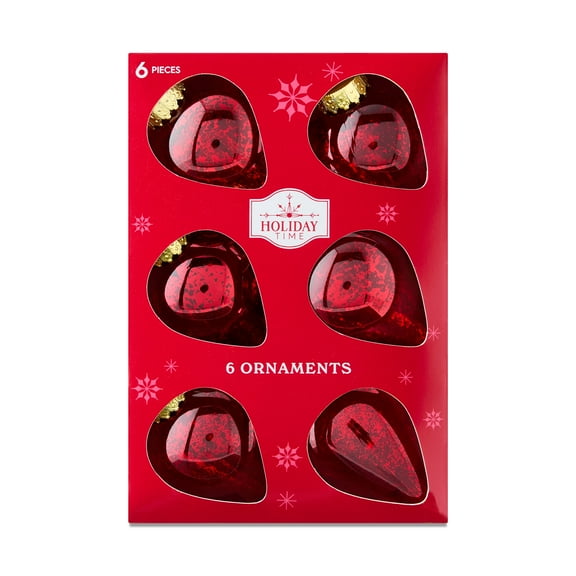 6 Count Red Teardrop Christmas Ornaments, 3.5 in, by Holiday Time