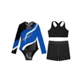 thumbnail image 3 of TSSOE Kids Girls Long Sleeve Gymnastics Leotard with Crop Tops Athletic Shorts Sets Rhinestone Dance Unitard Biketards Royal Blue 16, 3 of 5