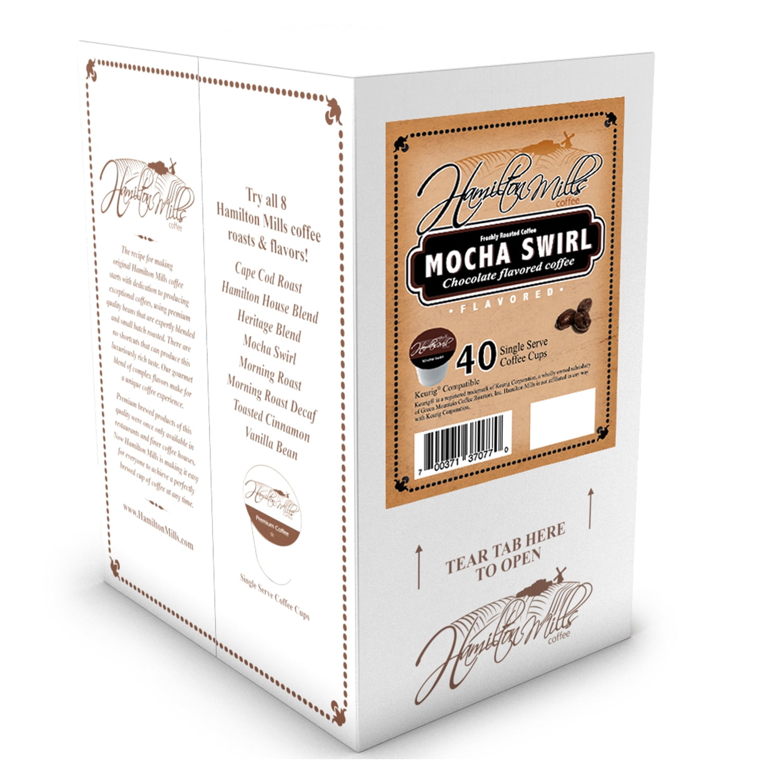 Hamilton Mills Premium Mocha Swirl Coffee Pods Compatible with Single Serve Coffee Brewers, 40 Pack