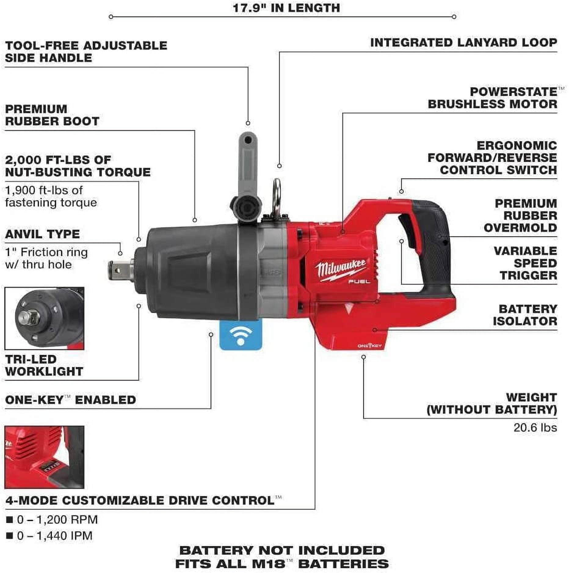 Milwaukee M18 FUEL 1 in. D-Handle High Torque Impact Wrench w/ ONE-KEY (Bare Tool) + Mazepoly Cleaning Cloth