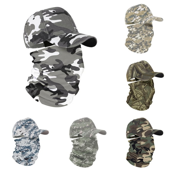 XIAOCHA Men's Camo Printed Baseball Cap Set, Breathable Outdoor Neck Gaiter Outfit,Grey