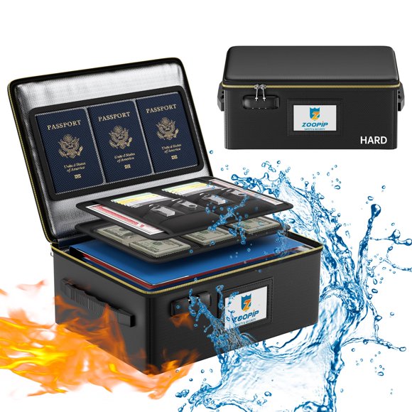 Caja de documentos ignífuga ZOOPIP con cerradura negra