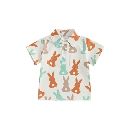 

Bslissey Toddler Kids Boys Summer Shirt Bunny/Shamrock Print Short Sleeve T-shirt Little Boys Button Lapel Tops for Daily Holidays 12M 24M 3T 4T 5T 6T