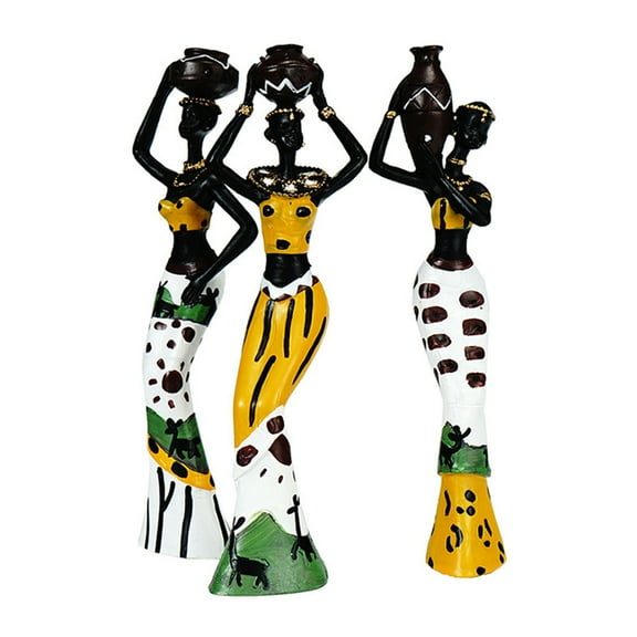 African Lady Resins Sculpture Pack of 3 Ethnic Tribal Woman Abstract Statues Figurine Decors for Office and Bedroom Home