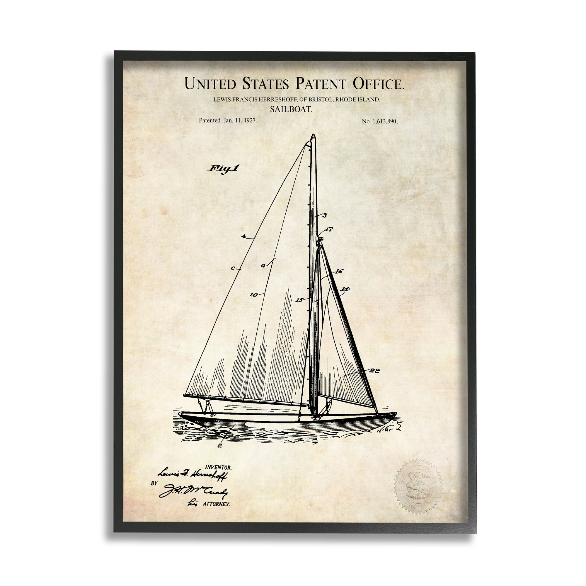 Stupell Industries Vintage Sailboat Watercraft Technical Design Diagram Framed Wall Art, 24 x 30, Design by Karl Hronek