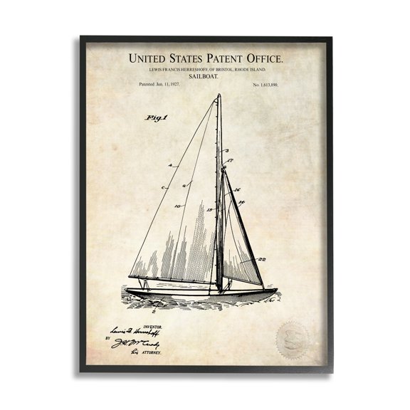 Stupell Industries Vintage Sailboat Watercraft Technical Design Diagram Framed Wall Art, 16 x 20, Design by Karl Hronek
