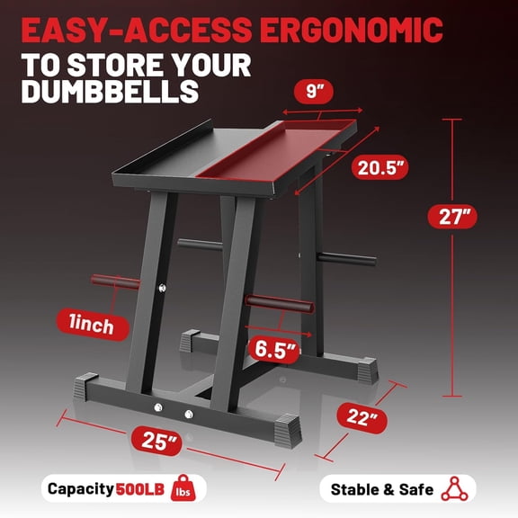 500lbs Capacity Adjustable Dumbbell Stand, Storage Rack with 1" Plate Tree