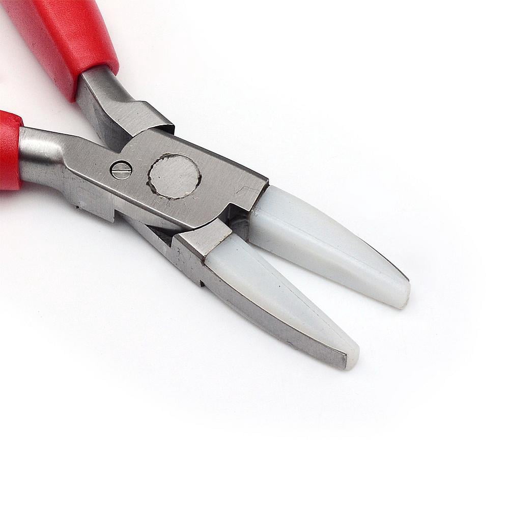 1pc Steel Jewelry Pliers Nylon Jaw Pliers Flat Nose Pliers Red 160x60x17mm