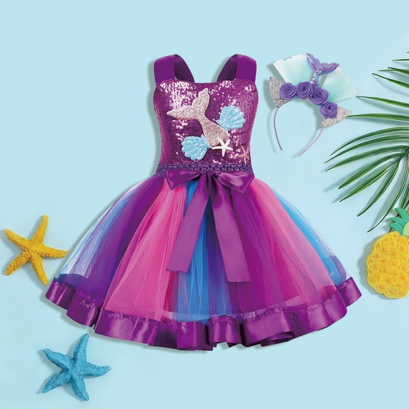 CUZIBR Easter Girls Tutu Dresses Sparkly Outfits Sleeveless Spaghetti Strap Cartoon Bunny Egg Pattern High Waist Tiered Tulle Dress Headband Stage Performance Party Clothes Sets,Purple,10-12 Years