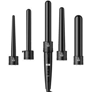 5-in-1 Set de baguette en fer de curling avec Gants de protection de 0.35-1.25inch 30s Chauffage rapide Curling Wands Support Temp Adjustment pour toutes les coiffures Curling