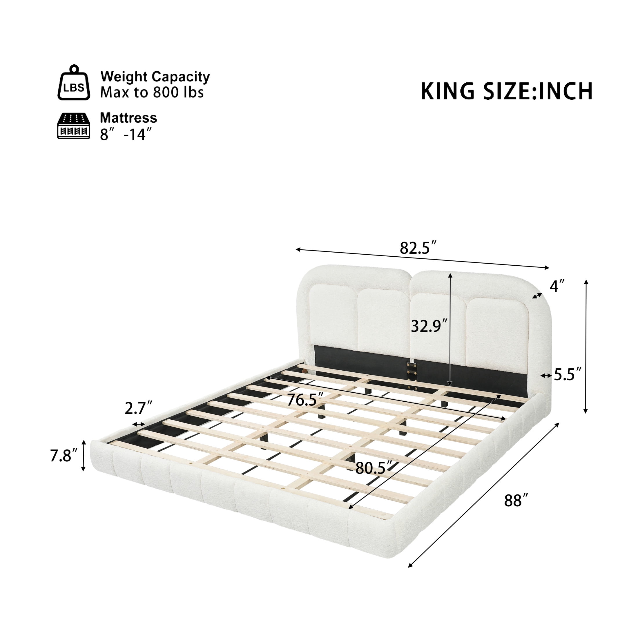 Christopher Knight Home Modern King Boucle Upholstered Platform Bed with Tufted Headboard, White