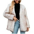 thumbnail image 3 of BiZtdJrK Back To College Sales Womens Long Winter Coat Warm Faux Fur Leopard Overcoats Long Sleeve Open Front Fuzzy Fluffy Cardigan Outwear Beige L, 3 of 9