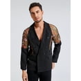 thumbnail image 3 of Men's Lapel Mesh Patchwork Jacket Blazer Formal Evening Party Shackets Coats, 3 of 9