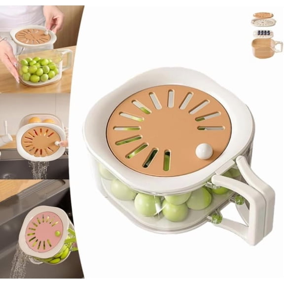 2-In-1 Draining and Preservation Basket | Multifunctional Fruit Washer and Storage Container with Strainer Lid, Saves Counter & Fridge Space