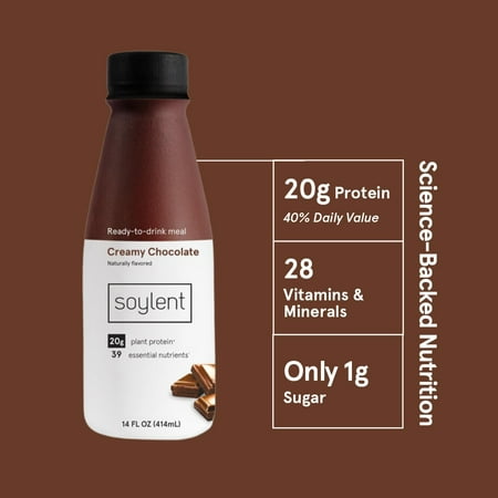 Soylent Vegan Meal Replacement Shake 14 Oz Ready to Drink Plant Protein Shakes, 12 Pack, Creamy Chocolate