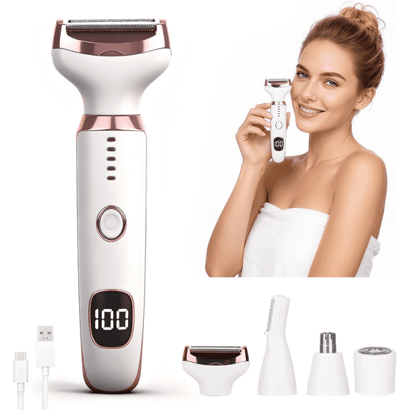 Hoeylife Electric Razor for Women Men,5 in 1 Rechargeable Led Display Electric Shaver and Facial Hair Remover,Painless Ladies Body Razors for Nose Face Body Leg Bikini Arm Hair (White)
