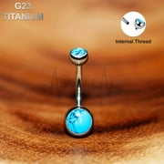 G23 Turquoise Stone Belly Button Ring, Top & Bottom, Titanium  , Internally Threaded