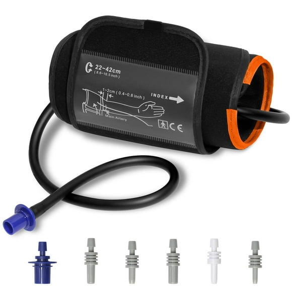 Brazalete de repuesto preformado para la presión arterial, fácil de usar, ajustable de 23 a 43 cm para brazos medianos y grandes, 6 conectores universales compatibles con monitores Omron y otros (solo