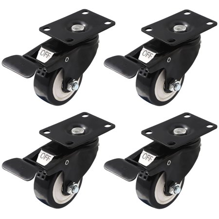 Swivel Caster Wheels Rubber Base with Top Plate & Bearing Heavy Duty with Total Lock Brake Pack of 4 Black (3" With Brake)