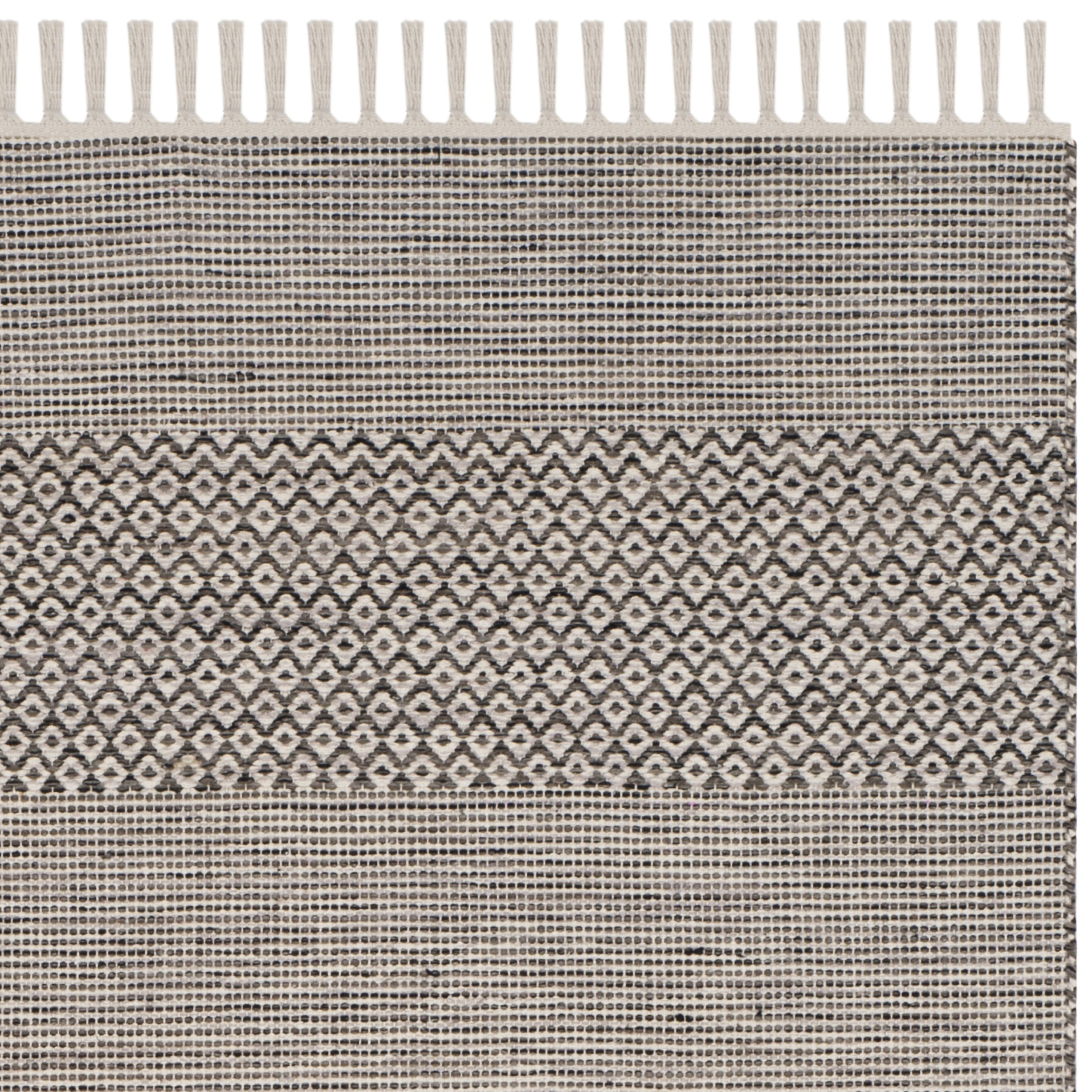 SAFAVIEH Montauk Karlene Geometric Striped Cotton Runner Rug, Ivory/Anthracite, 2'3" x 14'