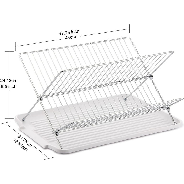 Youeon Foldable Dish Drying Rack with Drip Tray, Stainless Steel 2 Tier  Dish Drainer Rack, Collapsible Dish Drainer, Folding Dish Rack for Kitchen