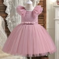 thumbnail image 5 of Girls Dress Kids Pageant Party Bow Knot Fly Sleeve Solid Gown Dress Girl Dresses Pink 5-6 Years, 5 of 7