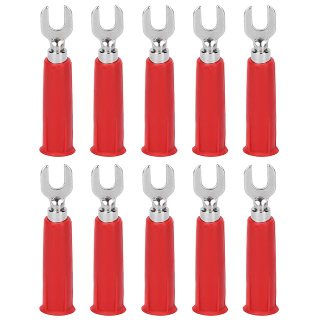 10 Unids/set Adaptador de Enchufe Banana Conectores de Cable de Pala de Horquilla Aislados Terminales de Engarce Eléctricos Tipo U para Multímetro Rojo