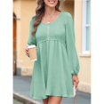 thumbnail image 4 of Vestido Corto Informal de Mujer con Cuello Redondo Fruncido, Botones, Larga y Cintura Entallada Verde S, 4 of 9