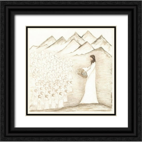 Shamp, Cindy 15x15 Black Ornate Wood Framed with Double Matting Museum Art Print Titled - Jesus Feeds Five Thousand